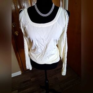INC International Concepts Cream Long Sleeve Top with Silver Accents